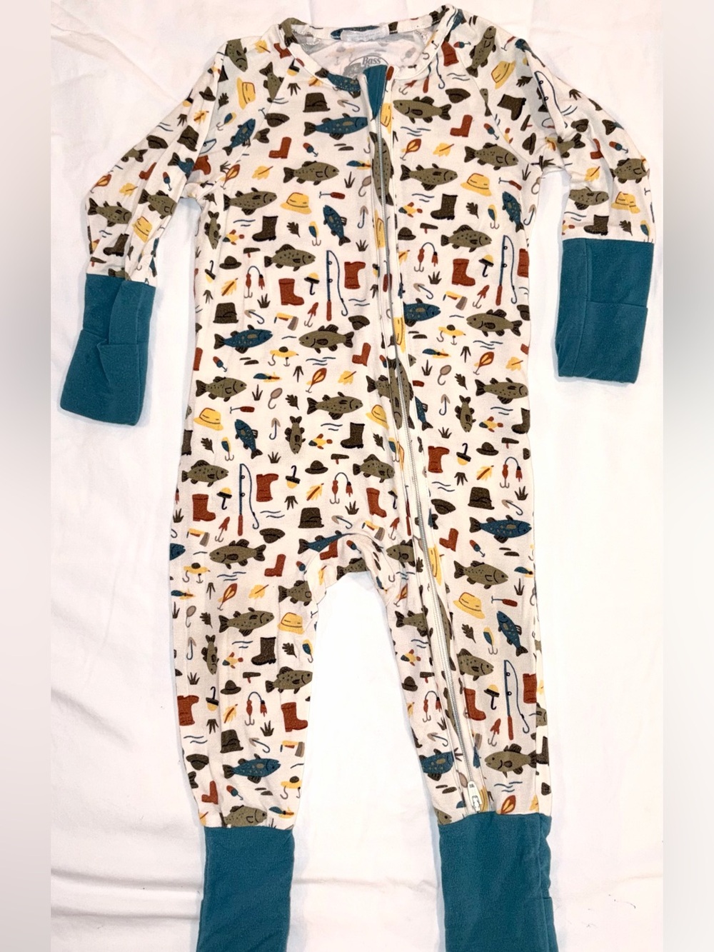 Bass Pro Shops fishing themed infant zippered 1 piece sz 12 months EUC